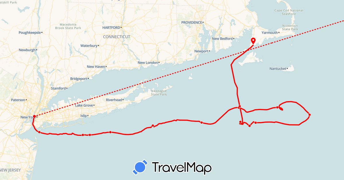 TravelMap itinerary: rowing in United Kingdom, United States (Europe, North America)